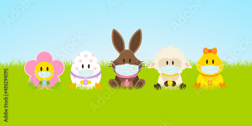 Osterhase & Freunde Mit Ente Maske Wiese Himmel