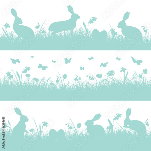 3 Osterbanner Hasen & Wiese Türkis