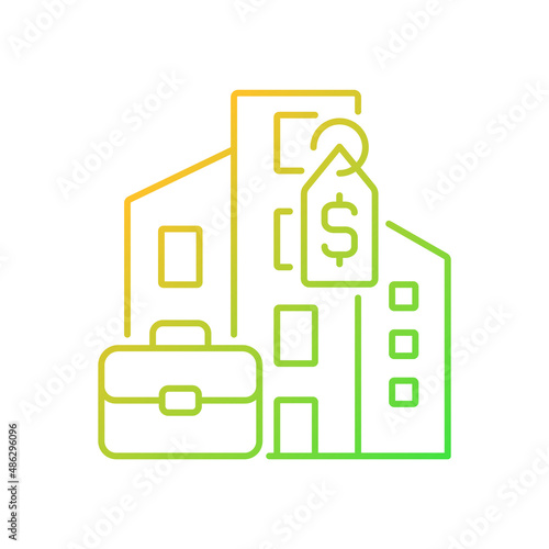 Corporate property selling gradient linear vector icon. Commercial realty sale and purchase. Company office trading. Thin line color symbol. Modern style pictogram. Vector isolated outline drawing