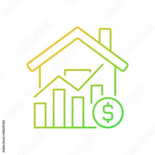 House market prices gradient linear vector icon. Realty price increasing. Real estate purchasing. Property sale. Thin line color symbol. Modern style pictogram. Vector isolated outline drawing