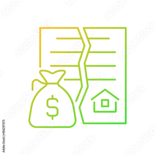 Nullified contract gradient linear vector icon. Void and invalid agreement. Real estate transaction annulment. Thin line color symbol. Modern style pictogram. Vector isolated outline drawing photo