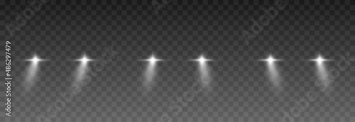 Vector light from the headlights PNG. Light from the headlights of a car on an isolated transparent background. Round headlights  white light PNG. Road lighting. PNG.