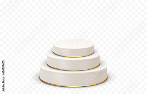 Vector white pedestal png. Pedestal with golden line on isolated transparent background. Podium for advertising, podium for products. PNG.