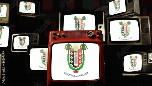 Flag of Araucania Region, Chile, and Vintage Televisions. photo
