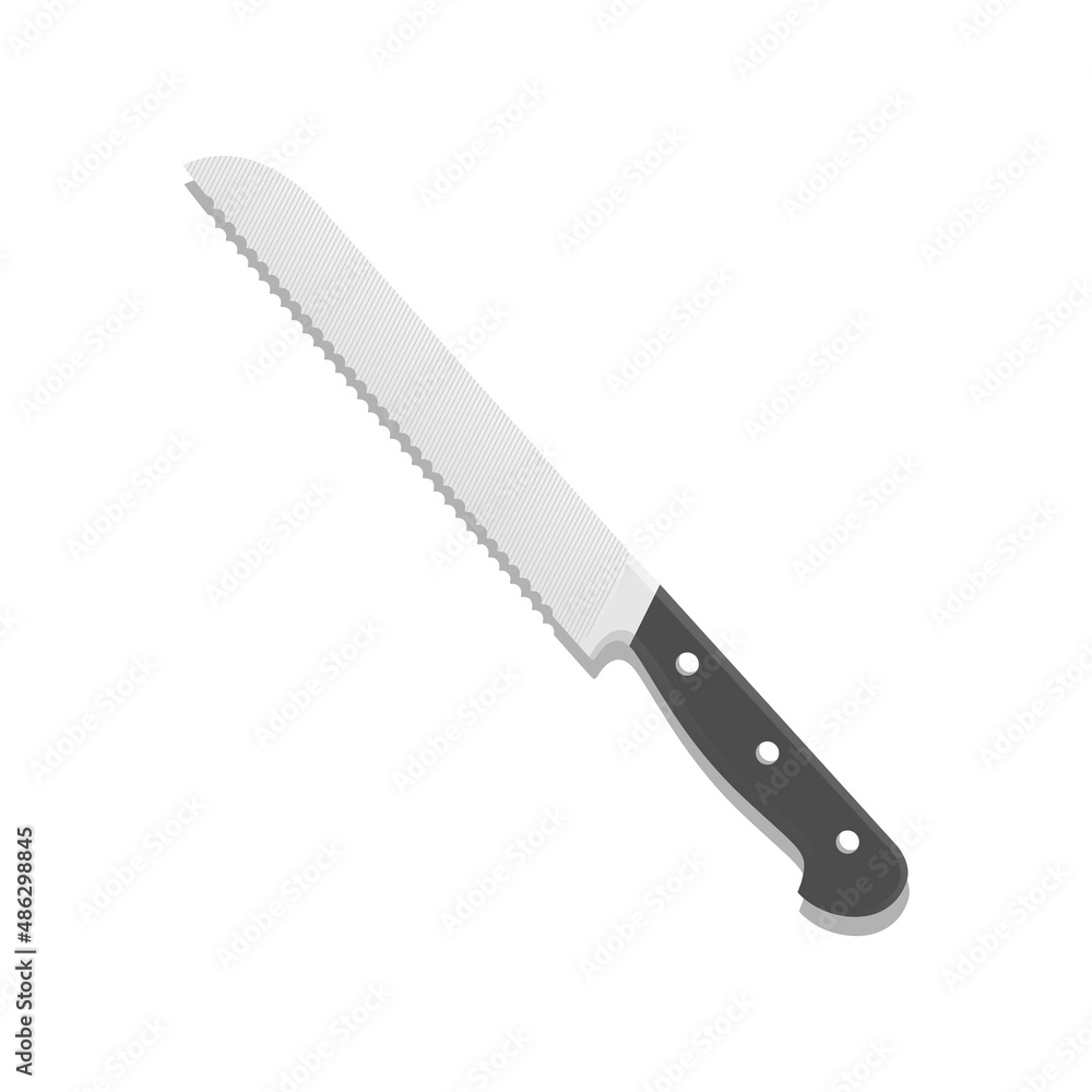 Bread Knife Flat Illustration. Clean Icon Element Design with Shadow on Isolated White Background Bread Knife Flat Illustration. Clean Icon Element Design with Shadow on Isolated White Background