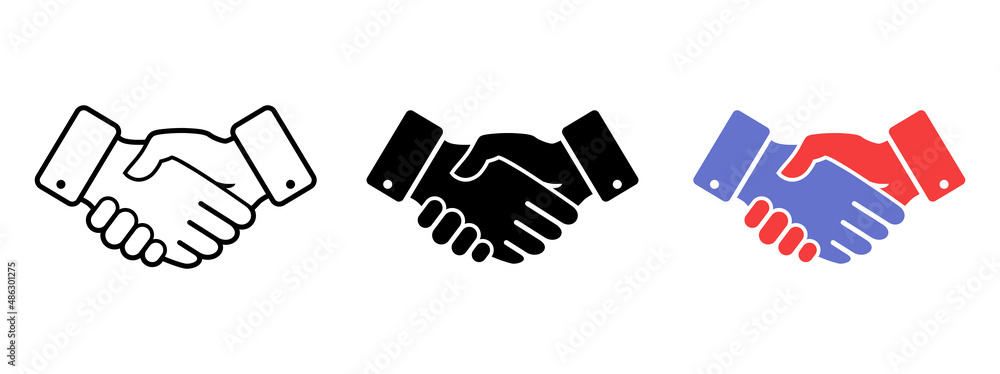 Business agreement handshake icons set. Vector line art for apps and websites Business agreement handshake icons set. Vector line art for apps and websites