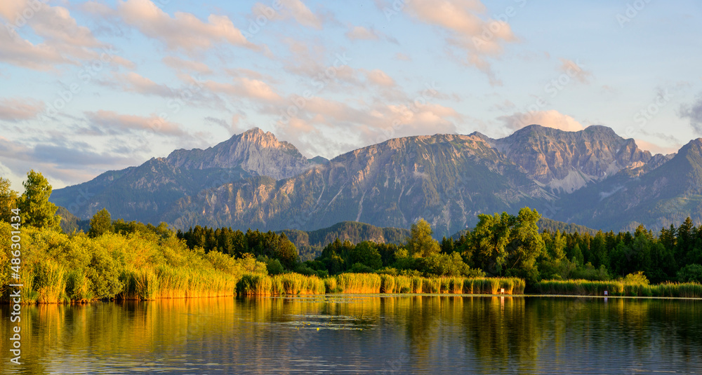 Lake Hopfensee near Fuessen - View of Allgaeu Alps, Bavaria, Germany - paradise travel destination