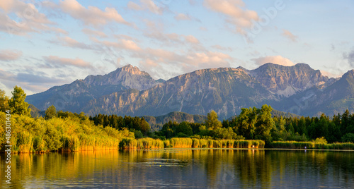 Lake Hopfensee near Fuessen - View of Allgaeu Alps  Bavaria  Germany - paradise travel destination
