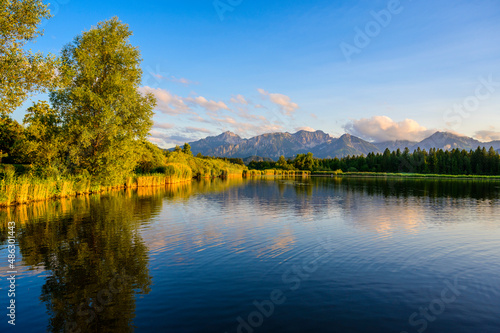 Lake Hopfensee near Fuessen - View of Allgaeu Alps, Bavaria, Germany - paradise travel destination