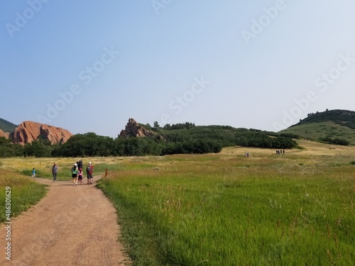 Red Rocks Sandstone Grass Sunshine and Beautiful Hiking Trails in Roxborough State Park Colorado photo