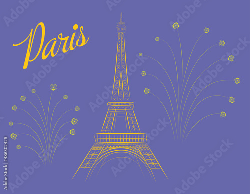 Fototapeta Naklejka Na Ścianę i Meble -  Eiffel Tower. Paris. Sketch tower with colofrul (very peri) background. Vector illustration.