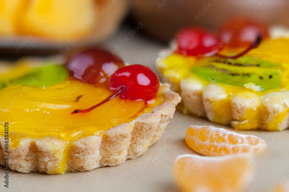 fruit cake with jelly and various fruits fruit cake with jelly and various fruits