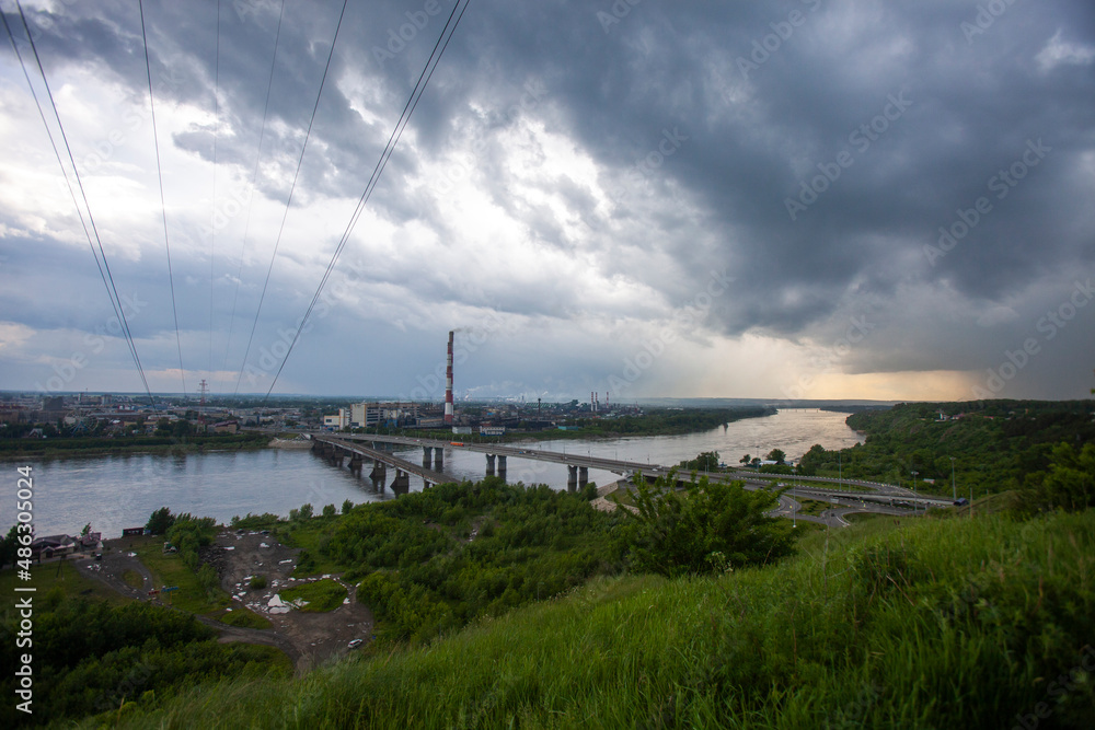 Kuznetsky bridge and the Tom river. Kemerovo, Russia