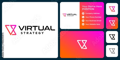 Letter V S monogram technology logo design with business card template.