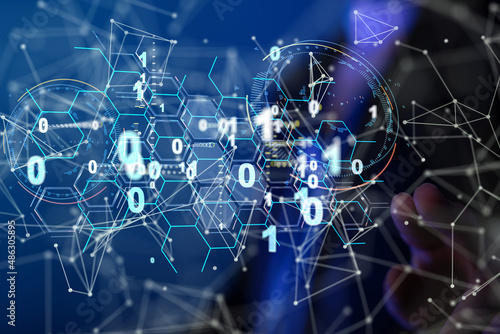 Neural network 3D illustration. Big data and cybersecurity