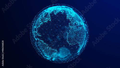 Wallpaper Mural Virtual planet Earth with particles and lines. Network connection big data. Abstract technology background. 3D rendering. Torontodigital.ca