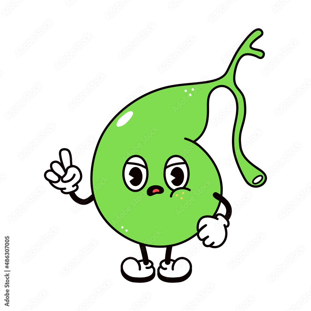 Cute angry sad gallbladder character. Vector hand drawn traditional cartoon vintage, retro, kawaii character illustration icon. Isolated on white background. Angry gallbladder character concept Cute angry sad gallbladder character. Vector hand drawn traditional cartoon vintage, retro, kawaii character illustration icon. Isolated on white background. Angry gallbladder character concept