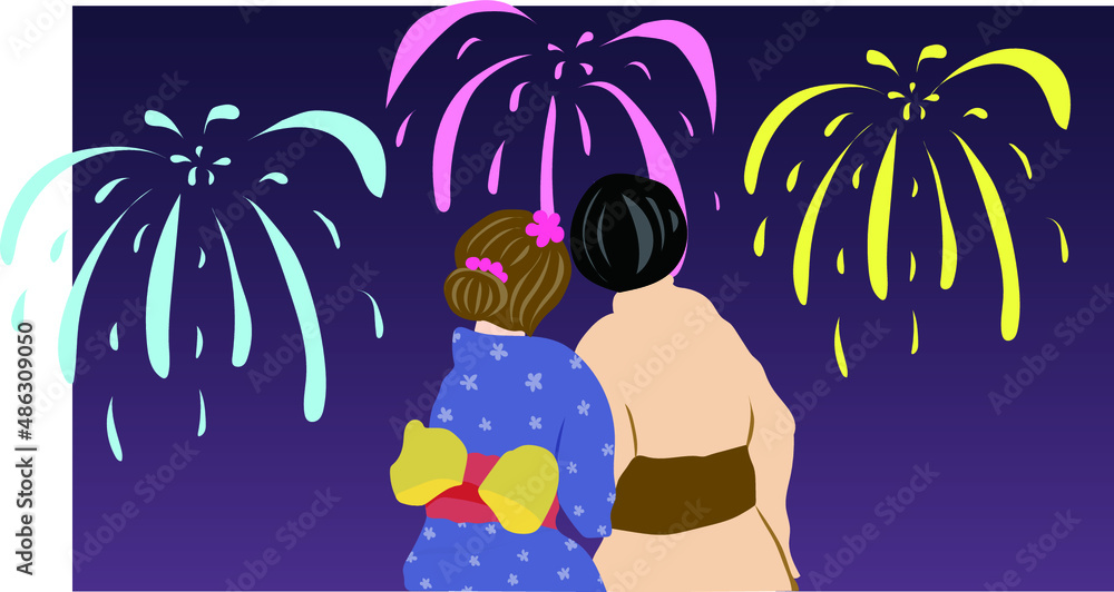 花火大会 デート イラスト Stock Vector Adobe Stock