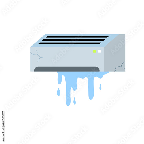 Broken air conditioner. Leakage and breakdown of device for air cooling. Repair of the ventilation system. Water on wall