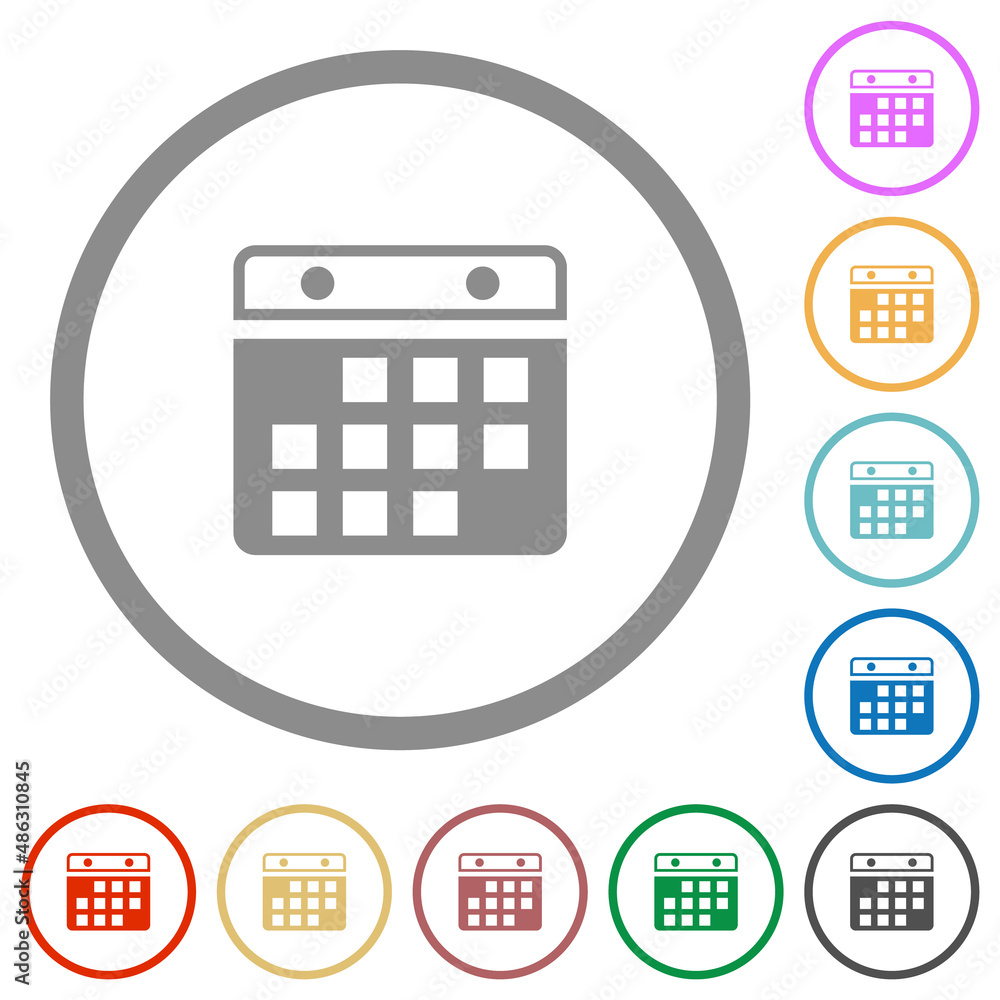 Hanging calendar alternate version flat icons with outlines Hanging calendar alternate version flat icons with outlines