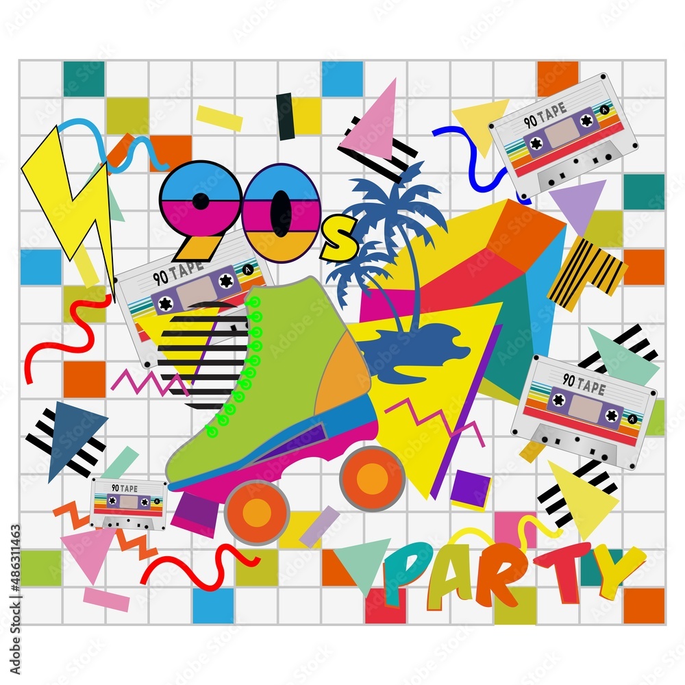Obraz premium Abstract design pattern of 90s style. Fun and colorful.