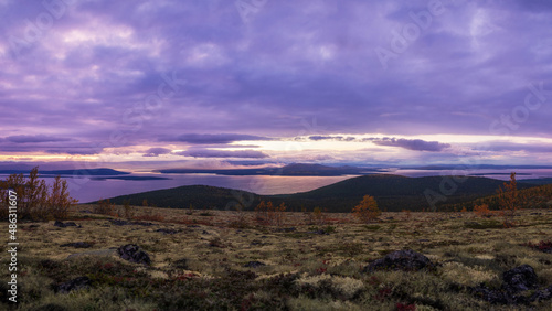North Russia Khibiny mountains in autumn mountain lake and forest. Murmansk region.