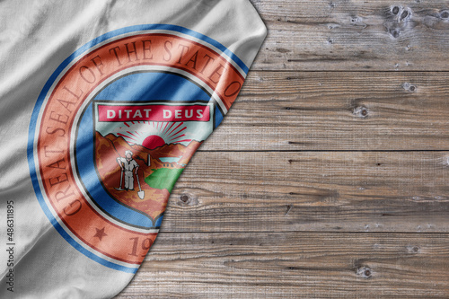 United States country state Seal Arizona on old wooden pattern table board
