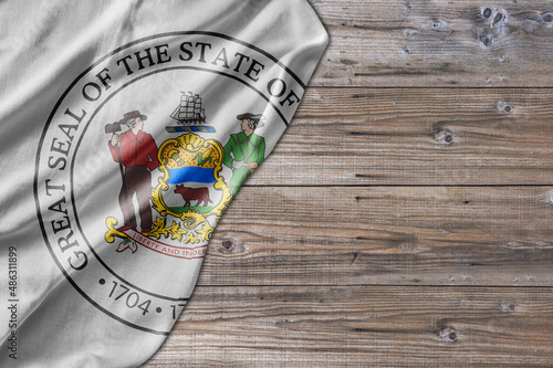 United States country state Seal Delaware on old wooden pattern table board