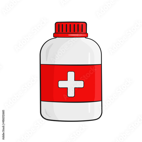 Plastic bottle with medicine isolated. Vector. Cartoon