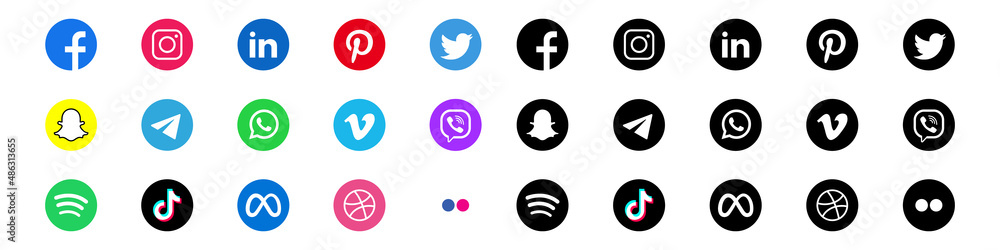 Icon set of popular social applications with rounded corners. Social ...