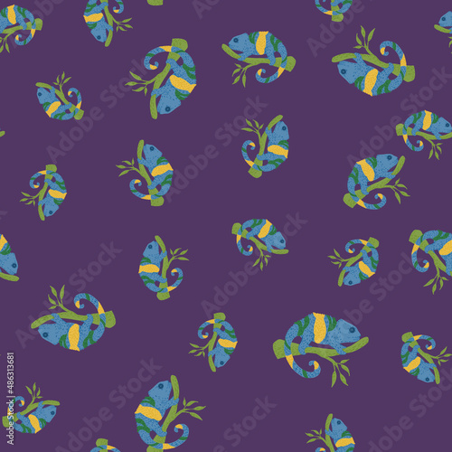 Chameleon seamless pattern. Background of tropical lizard. © Lidok_L