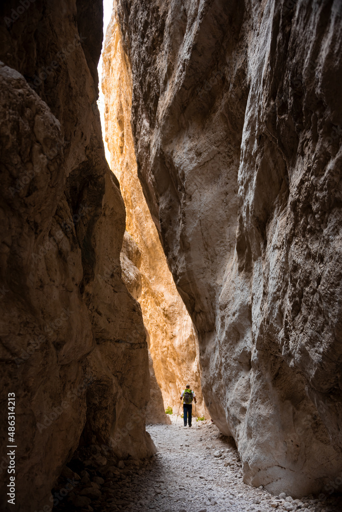 Beautiful narrow slot canyon in Italy, hiking destination Beautiful narrow slot canyon in Italy, hiking destination