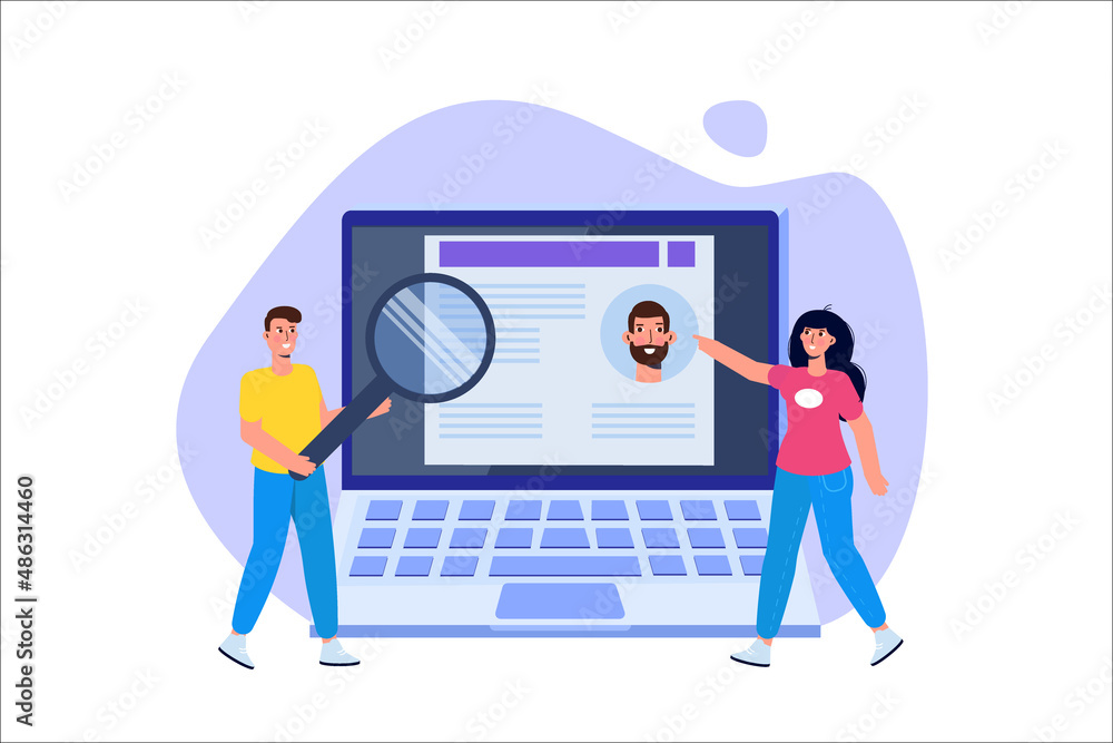 Online CV, Hiring, select resume process concept. Company hr managers hiring a employee online. Vector illustration Online CV, Hiring, select resume process concept. Company hr managers hiring a employee online. Vector illustration