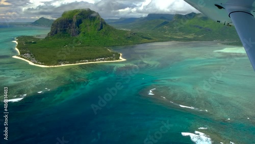 Wallpaper Mural View of mauritius ocean coast, underwater watefall and Le Morne mountain from float plane cabin Torontodigital.ca