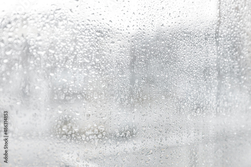Closeup view of window with rain drops