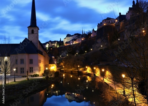 Luxembourg City old town Grund at dusk
