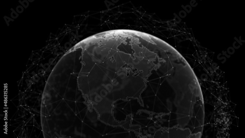 World wide web. Global network connection. Planet Earth. World map. 3D rendering.