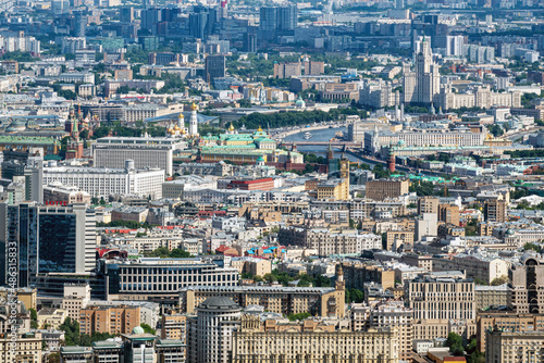 A breathtaking panoramic top view of the city of Moscow - the capital of Russia. Summer, sunny day.