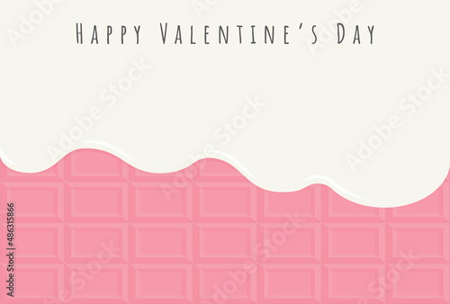 ホワイトチョコがかかったピンク色のチョコレートとHappy Valentine's Day のメッセージ