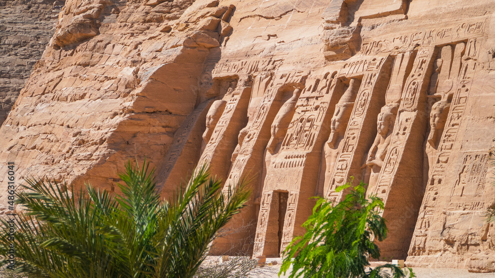 Aswan, Egypt : temple of Nefertari next to the temple of Abu Simbel temple of Pharaoh Ramses II in southern Egypt in Nubia next to Lake Nasser.