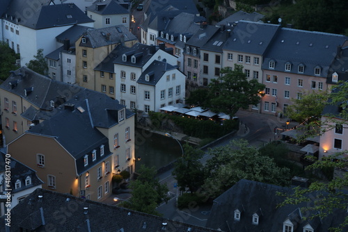 Luxembourg City old town Grund at dusk