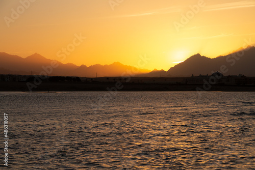 natural background sunset view of the sea  mountains