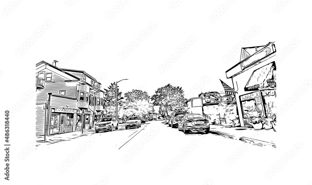 Building view with landmark of Medford is the 
city in Oregon. Hand drawn sketch illustration in vector.