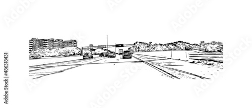 Obraz na płótnie Building view with landmark of Medford is the
city in Oregon. Hand drawn sketch illustration in vector. w salonie