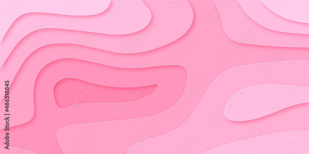 Light Pink paper cut banner with 3D abstract background and pink waves layers. Abstract layout design for brochure and flyer. Paper art vector illustration. Light Pink paper cut banner with 3D abstract background and pink waves layers. Abstract layout design for brochure and flyer. Paper art vector illustration.