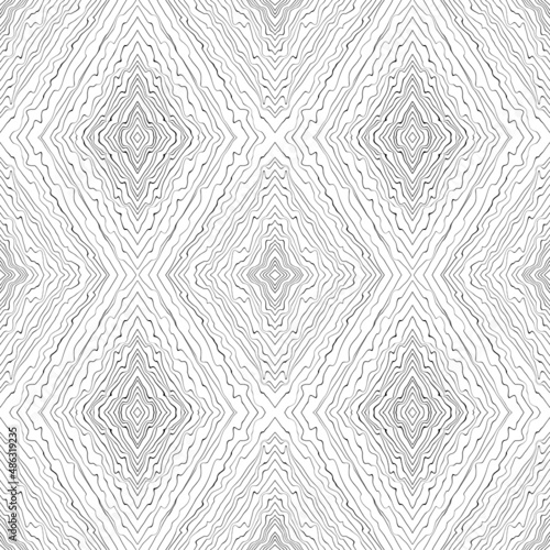 Wavy lines, abstract rhombuses. Seamless pattern. Vector illustration. 