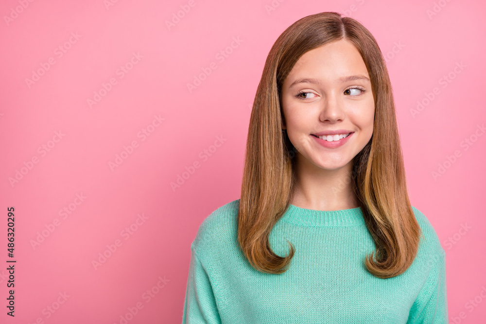 Photo of young pretty lady wonder look empty space imagination thoughtful isolated over pink color background Photo of young pretty lady wonder look empty space imagination thoughtful isolated over pink color background