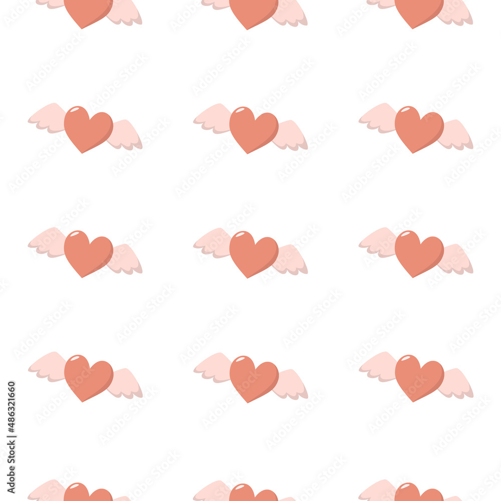 Happy Valentine's Day, seamless vector pattern with winged hearts. For fabrics, cards, paper, backgrounds. Vector illustration