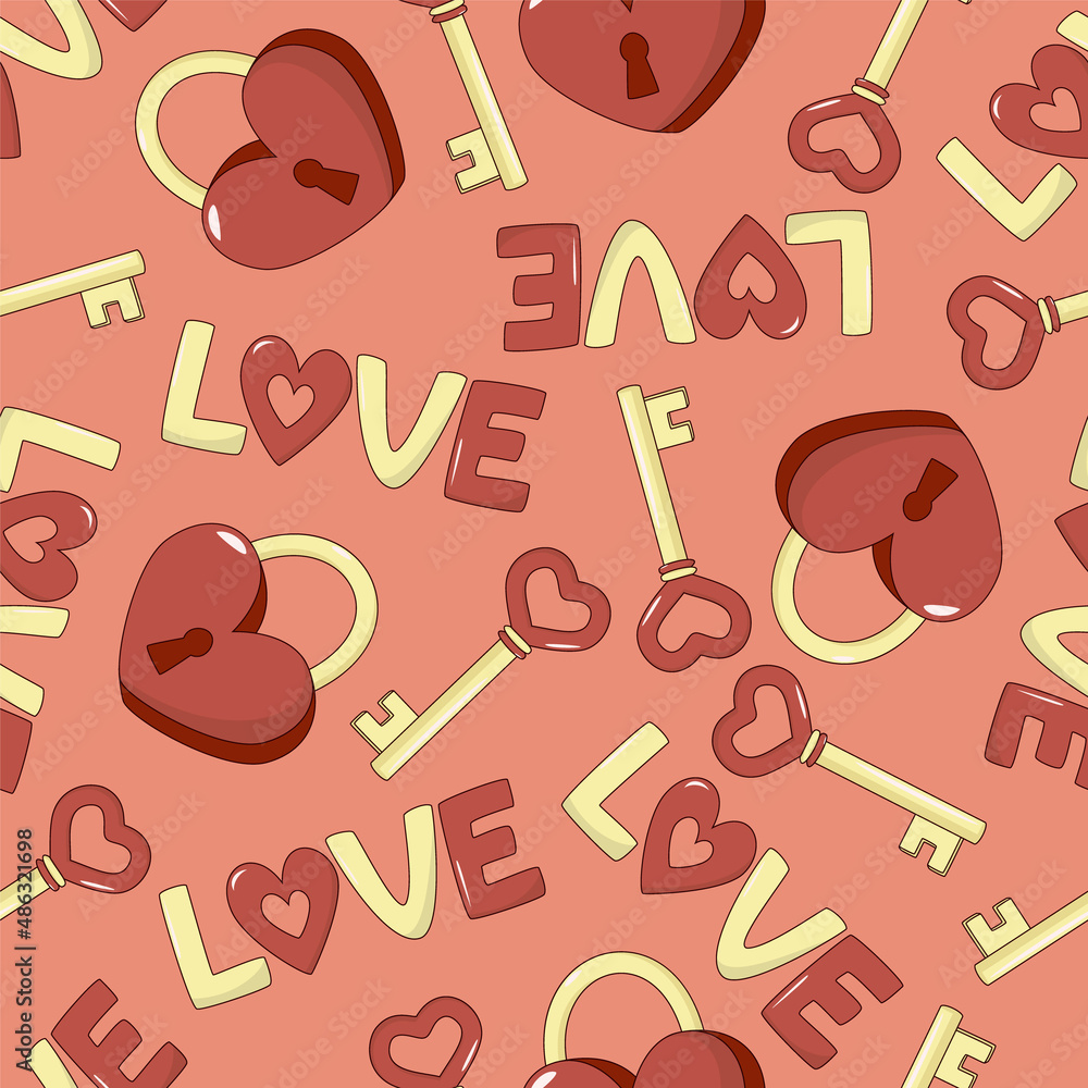Happy Valentine's Day, seamless vector pattern with lock and key. Love. For fabrics, postcards, paper, background. Vector illustration
Happy Valentine's Day, seamless vector pattern with lock and key. Love. For fabrics, postcards, paper, background. Vector illustration