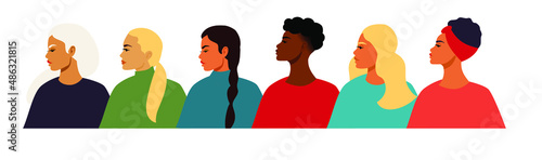 women of different nationalities look to the profile for equality and women's rights